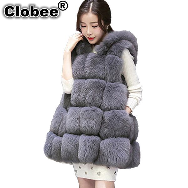 

2019 autumn winter furry medium long women hooded faux fur vests artificial fur vest plus size 4xl cloak style waistcoat, Black