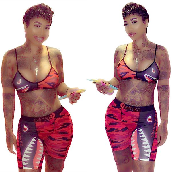 

ethika women designer summer 2pcs suits fashion bras swimwear shorts clothing sets etws1 sports camouflage suit sale, White