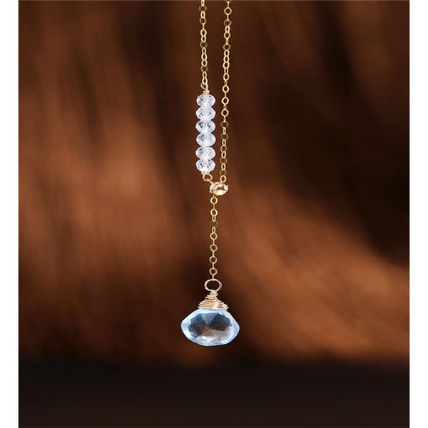 

daimi sky blue water drop z pendant female genuine yellow 18k gold y-shaped necklace, Silver