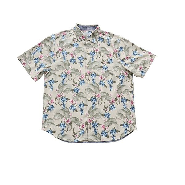 

70% cotton 30% silk beach shirt men short sleeve hawaiian tropical printed big size european summer casual pocket round hem, White;black