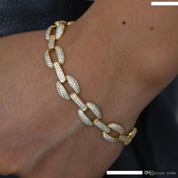 

мужские золотые браслеты кубинских цепей с камнями проложили новая прибыль хипа-хоп мужской браслет цепи ювелирных изделий из замороженных ш, Golden;silver