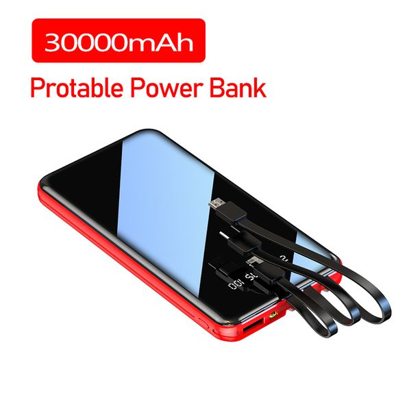 

30000mah power bank portable fast charging full screen built-in 3 cables powerbank external battery for iphone xiaomi samsung