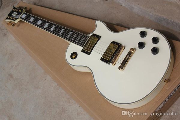

custom large white electric guitar with gold trim good guitar