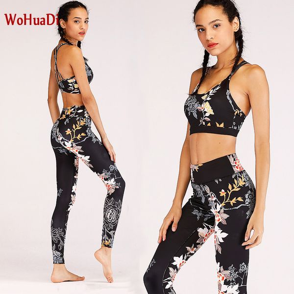 

wohuadi 2pcs yoga sets women sportswear halter bra & leggings tight fitness sports suit yoga set tracksuit for women print
