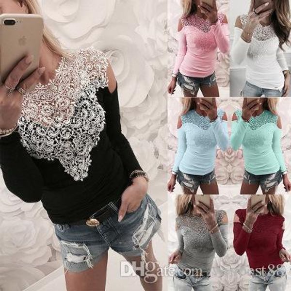 

lace panelled blouse comforable soft cotton blend fabric offce lady offer shoulder ol coat spring long sleeve ing, White