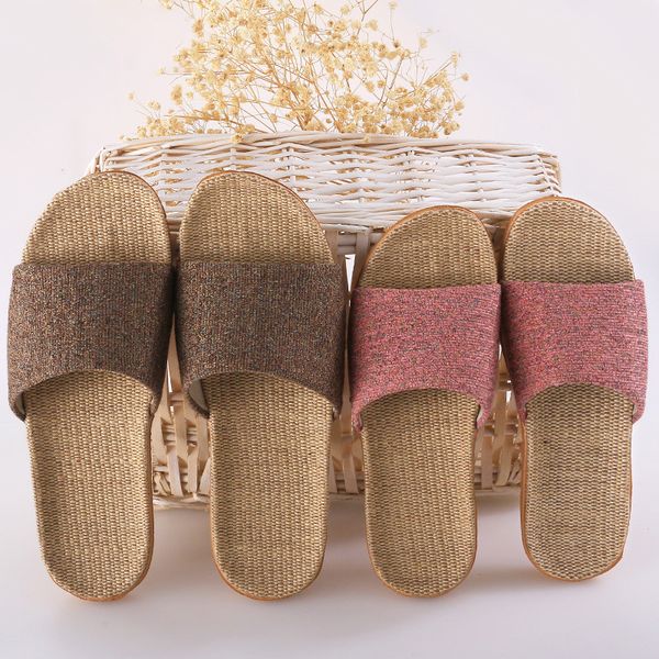 

Summer Flax Slippers Mixed Colors Casual Indoor Floor Shoes Home Slipper Lovers Women Men Open Toe Slippers Flat Shoes, Green