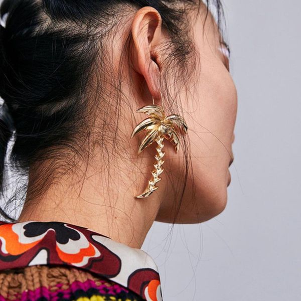 

women fashion earrings exaggerated coconut palm tree geometric metal dangle drop earrings girl party ear jewelry, Silver