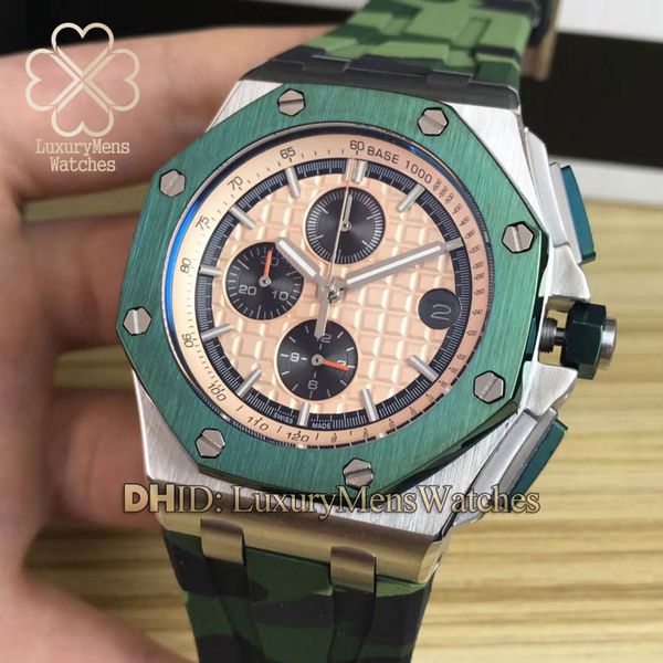

4 styles new mens watches six-pin quartz movement chronograph 26400so.oo.a054ca.01 camouflage green rubber strap 316l stainless steel wathes, Slivery;brown