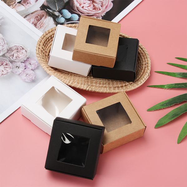 

10pcs transparent pvc window soap boxes kraft paper box jewelry gift packaging box wedding favors candy wrapping valentine's