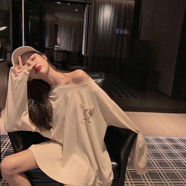 

мода свободных длинных рукавов тонкой футболка женщины нового хип-хоп рубашка вскользь сай сай уг может быть оптовой, White