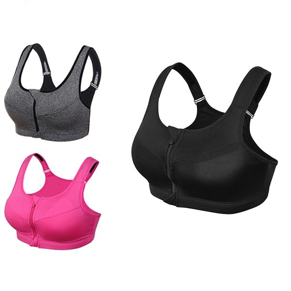 

3pcs plus size 5xl women zipper push up sports bras vests underwear shockproof breathable gym fitness athletic running yoga, White;black