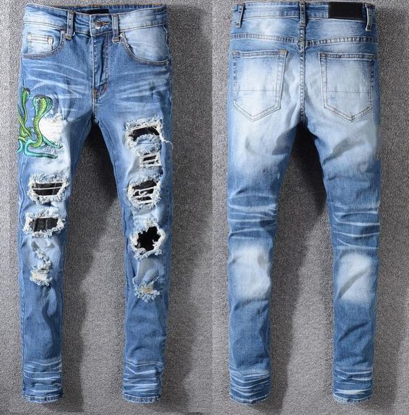 

trend brand men designer fashion wild classic man trousers new boutique mens stretch jeans, Blue