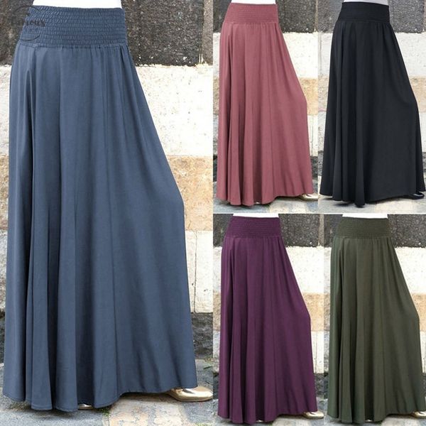 

femme jupe women fashion elastic waist solid color pleated skirt vintage polyester a line loose long skirts trendyol saias spodnica c, Black