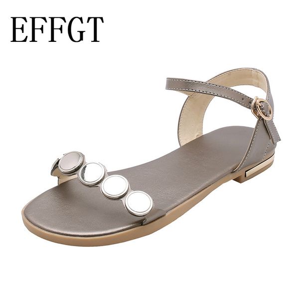

effgt summer new shoes woman buckle genuine leather shoes women flat with sandals women casual k49, Black