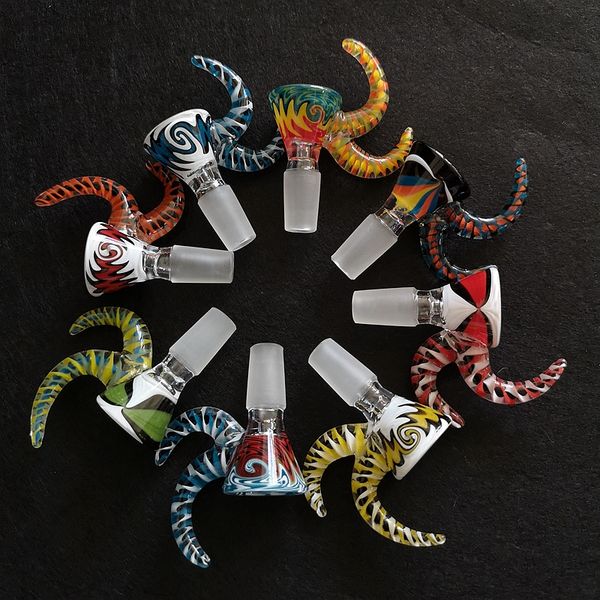 

Unique 14mm Bowl Piece Male Heady Glass Bowls With Handle Smoking Bong Bowls For Water Pipe Dab Rigs Tobacco Tools Smoke Accessories XL-SA05