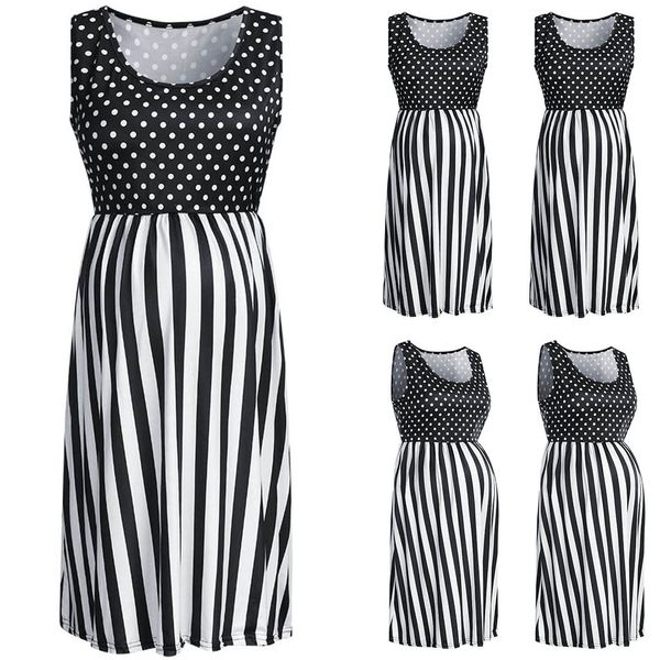 

2019 новый женщины без рукавов беременность материнства платье dot печати нашивки платья одежда, White