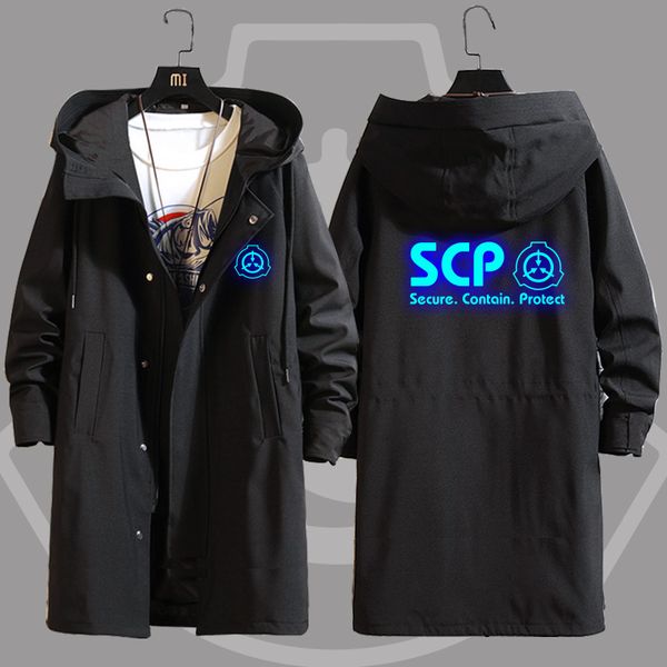 

scp secure contain protect cosplay costumes luminous sweatshirts jacket trench women men long hoodies coat, Black