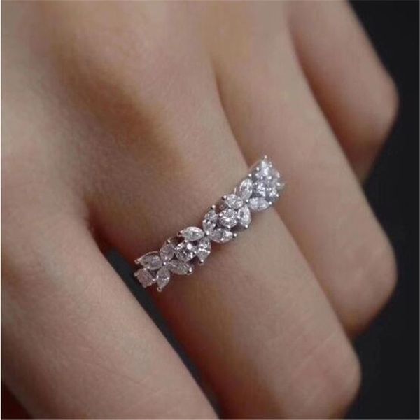

us size 6-10 handmade luxury jewelry 925 sterling silver marquise cut white z gemstones women wedding flower band ring for lovers' gift, Slivery;golden