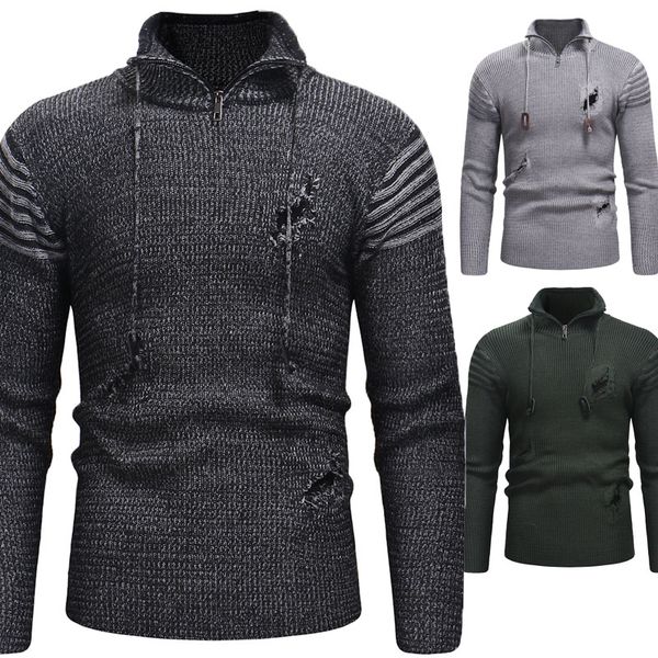 

mens sweaters 2019 men's zip-hole knitwear men's long-sleeved solid color sweater, White;black