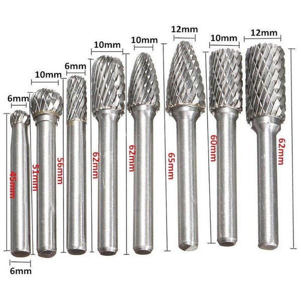 

8pcs/lot 1/4" head tungsten carbide hss rotary drill bit rasp burr electric grinder accessories for metal engraving /grinding