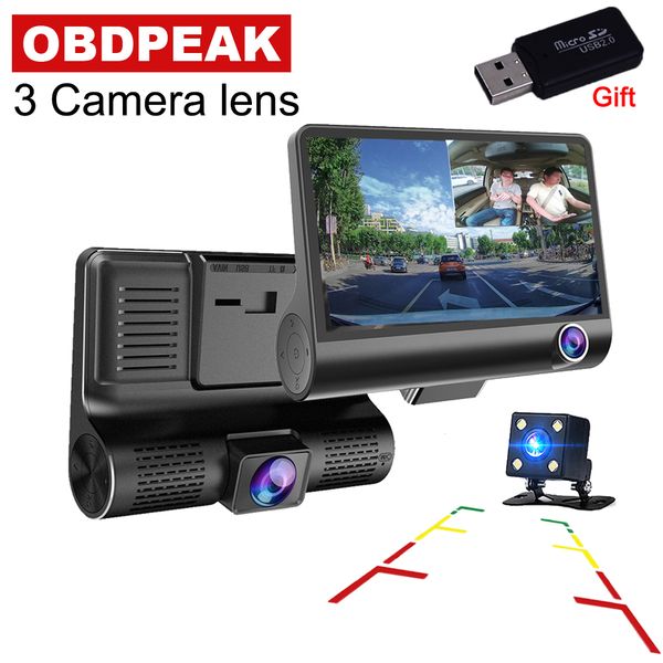 

car dvr 4.0 inch 3 cameras lens dash camera dual lens with rear view video recorder auto registrator dvrs 3 way dash cam