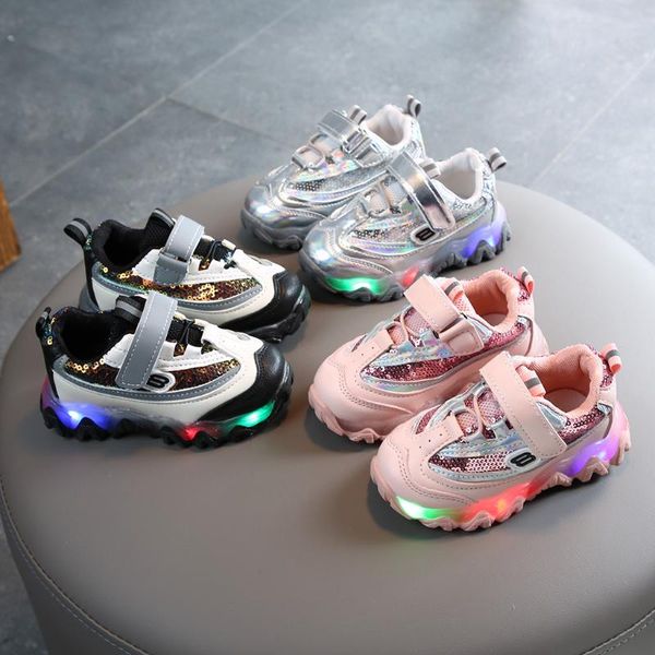 

fashion toddler infant kids baby girls boys bling led light luminous breathable running children sport sneakers casual shoes#g4, Black;red