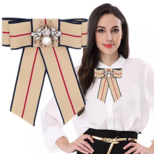 

fan ribbon rhinestone bee bow tie collar brooch trendy women bow brooch for women party wedding gift broche, Gray
