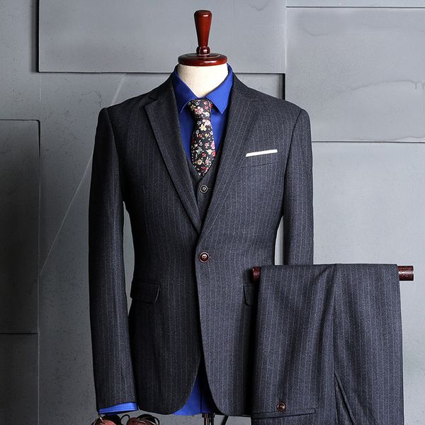 

business and leisure suit men's suits cali three-piece han edition stripe the groom's man wedding suit, White;black