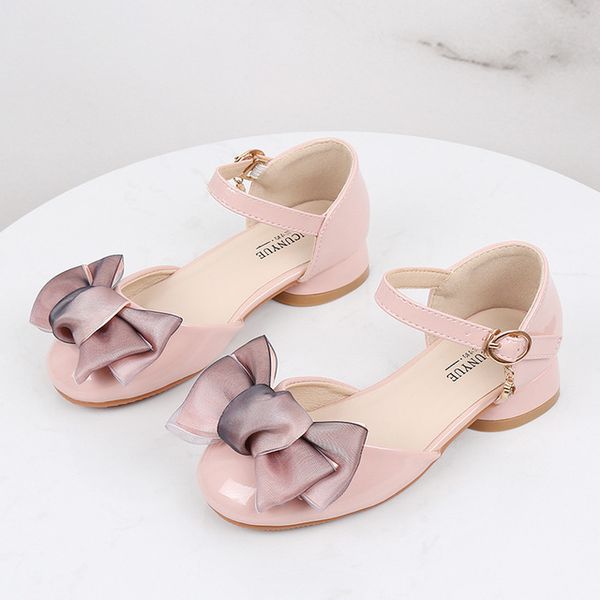 

new children kids girls princess sandals wedding shoes high heels leather shoes bowtie dress, Black;red