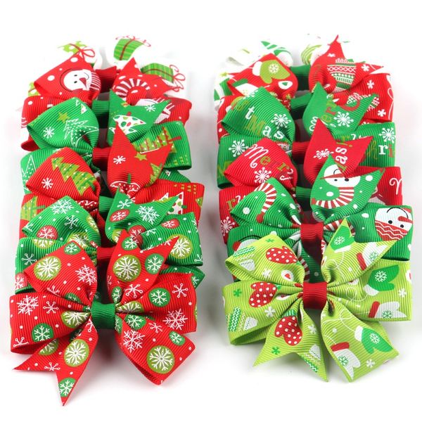 

24 шт. / лот 8x8 см бутик рождество волосы лук с зажимами для детей волосы лук рождественские аксессуары 12 стилей, Golden;white