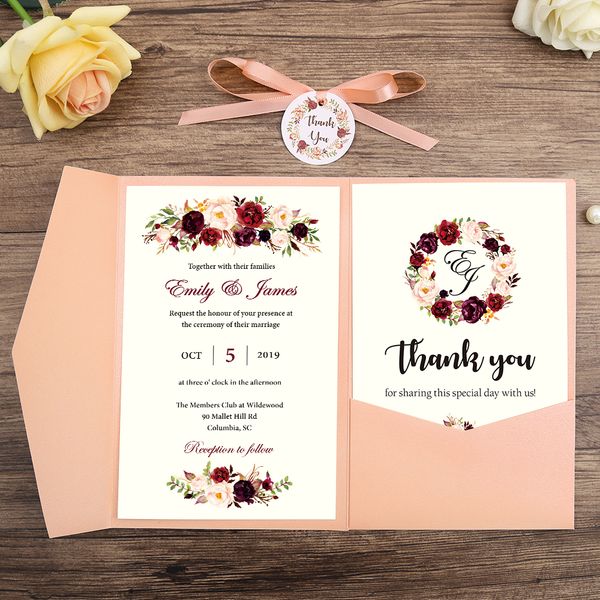 2019 Wedding Invitations Pocket Greeting Cards With Rsvp Card With