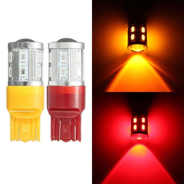 

12v dc t20 5630 led smd turn signal tail brake light drl bulb lamp amber red fit most t20 socket
