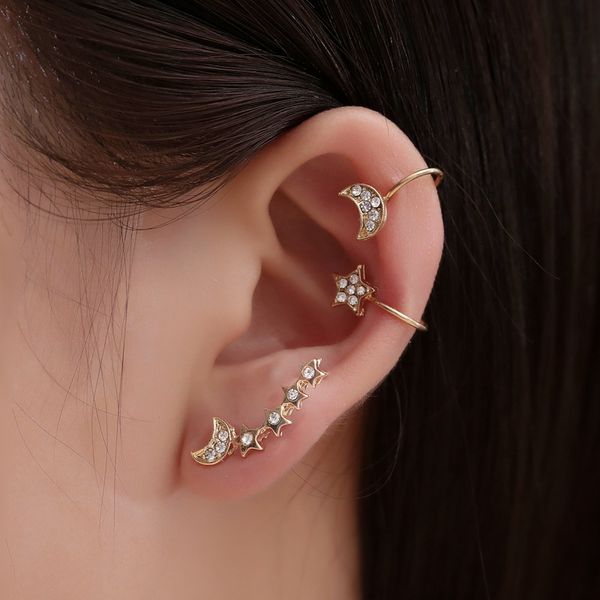 

trendy aesthetic korean earrings set women star moon gold color rhinestone small earrings fashion jewelry 2020, Silver