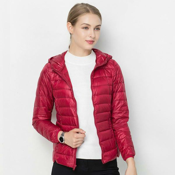 

aiweier] new down coats women's garment parkas autumn winter short solid zipper woman down hooded thin jackets vests for ladies, Black