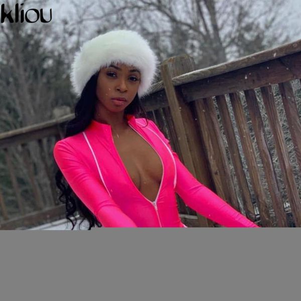 

kliou women skinny long rompers jumpsuit zipper turtleneck good elastic bodysuit 2019 autumn new fashion reflective patchwork, Black;white