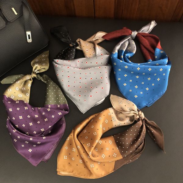 

summer small square womens 100% mulberry silk european and american-style wild temperament pure silk scarf small scarf tied bag small scarf, Black;purple