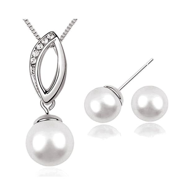

elegant bridal white pearl & silver tone jewellery set earrings & necklace
