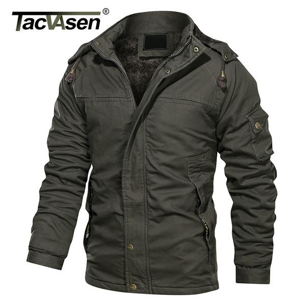 

tacvasen winter jacket men thicken fleeced hooded windbreaker long cotton cargo work jacket coat hat detachable windproof parkas, Black;brown
