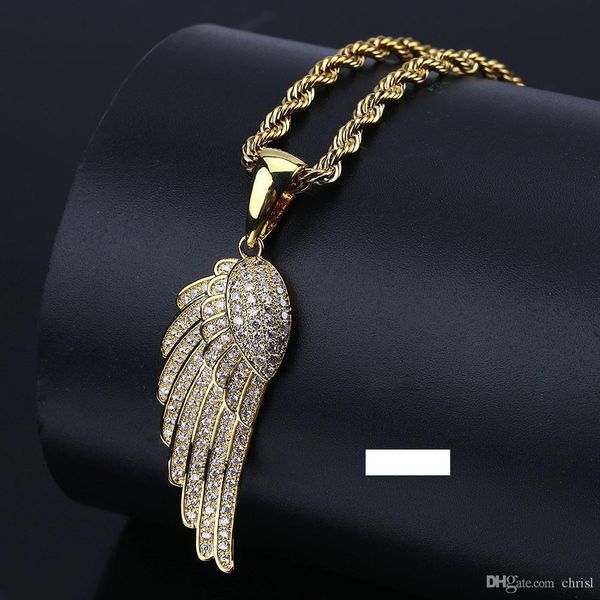 

fashion women jewelry angel wings pendant necklace gold silver color plated iced out full cz stone gift idea