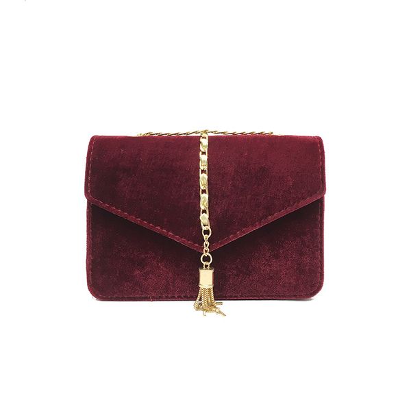 

2020 new women's shoulder bag fashion pu velvet women's bag metal tassel messenger pure color small square