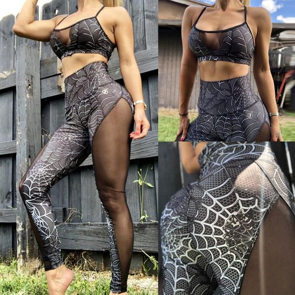 

women yoga set printed hollow high waist hip and bottom pants running fitness yoga tracksuits women set ropa deportiva mujer#b35