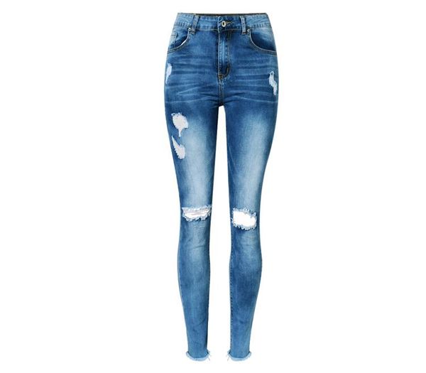 

jeans woman of 2020 new bottom tassel fringe female pencil pants high waist hole ripped women jeans femme ladies stretch pants, Blue