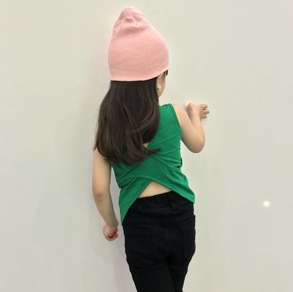 

children's wear girl baby 2019 days korean summer new cotton cross back child vest sleeveless t-shirt, Blue
