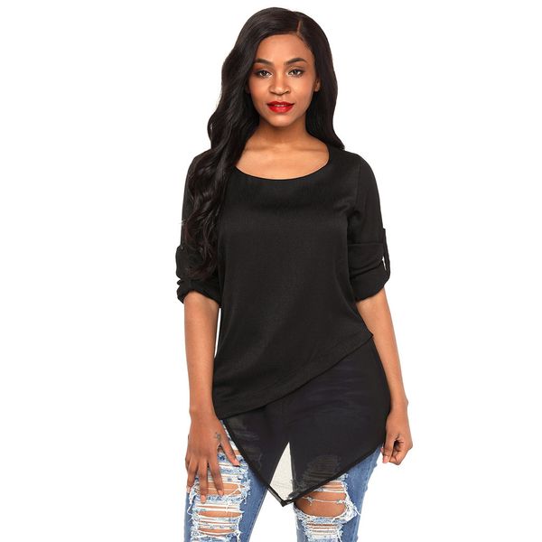 

casual chiffon tees women three quarter sleeve o neck solid t-shirt female chiffon tshirt fashion woman summer femme, White