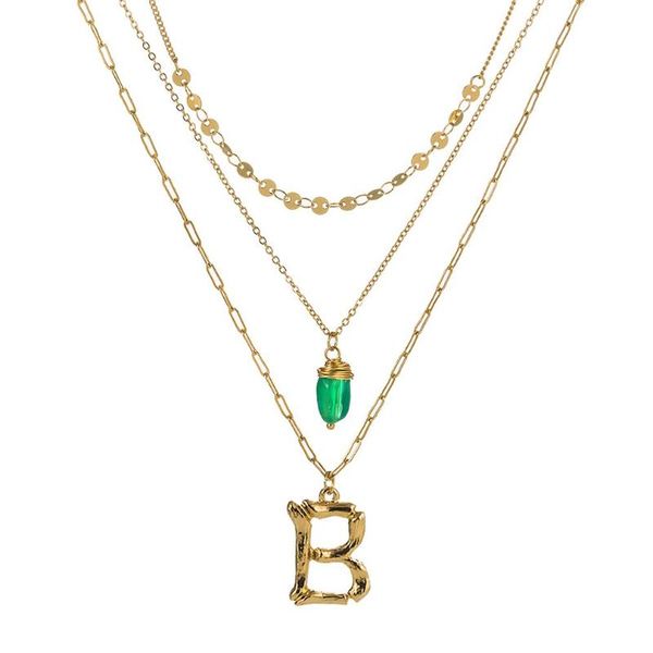 

european and american 26-letter multi-layer necklace women fashion wild natural stone pendant necklace, Silver