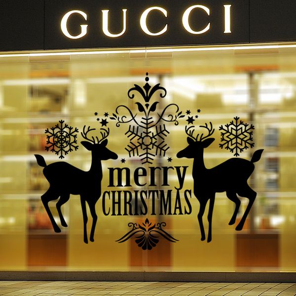 

merry christmas classic sika deer wall stickers pvc show window glass wall stickers customized decorative window stickers for wholesale