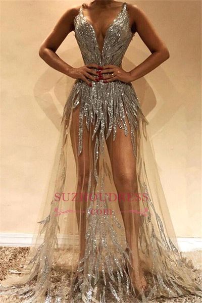 

2019 sheer prom dress illusion beaded evening dresses luxury deep v neck crystal party gown sheath pageant gown, Black;red