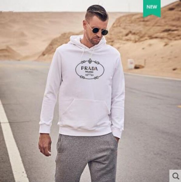 

2019 men's hoodie monogram print casual long sleeve wool hoodie fashion solid jersey asian size s-5xl, White