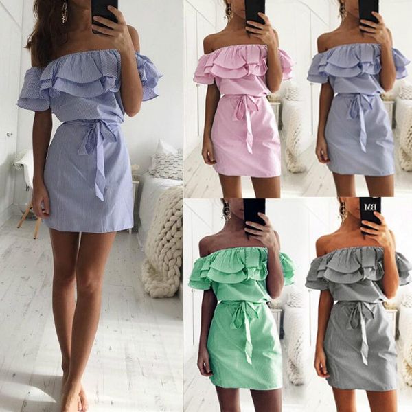 

women dresses cloth striped sashes summer dress ruffle collar bandage sundress casual vestidos de festa oym0304, Black;gray