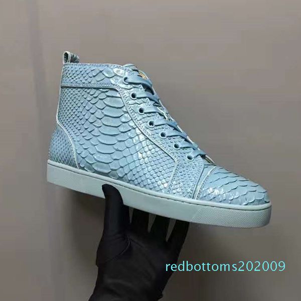 

new 2019 krystal sneaker snakeskin red bottom leather premium casual shoes, lace-up flat shoes for both men and women r09, Black